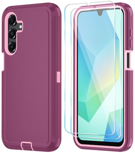 Qinmay Phone Case for Samsung Galaxy A16 5G Case with HD Screen Protector, Heavy Duty Shockproof & Dropproof 3-Layer Cover Phone Case for Galaxy A16,WineRedPink - color: WineRedPink, size: for Galaxy A16