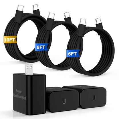 Fast Charger for iPhone 17 Pro Max, Super Fast USB C (6+6+10) FT Cables - color: Black