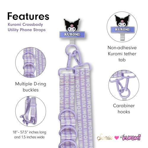 Sonix x Sanrio Crossbody Utility Phone Strap | Adjustable Lanyard Hands-Free Accessory, Universal Tether Tab Attachment - color: Kuromi