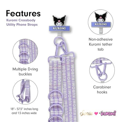 Sonix x Sanrio Crossbody Utility Phone Strap | Adjustable Lanyard Hands-Free Accessory, Universal Tether Tab Attachment - color: Kuromi