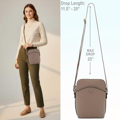 Small Crossbody Bag with Gold Hardware, Mini Shoulder Purse with Adjustable Strap - color: Taupe
