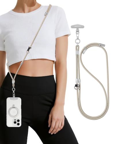 3 in 1 Luxury Phone Lanyard, Adjustable Crossbody Neck Strap & Short Wrist Strap, Anti-Lost Anti-Theft Detachable Phone Chain, Versatile Shoulder Phone Sling for All Cell Phones, (Khaki) - color: Khaki
