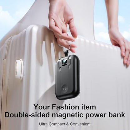 Magnetic Portable Charger 10000mAh Wireless Power Bank with Built-in Cables - color: Black