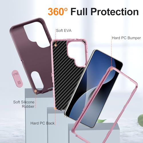 for Samsung Galaxy S26 Ultra Case with Kickstand Case 3-Layer Military Grade Protective Case Cover Silicone Heavy Duty Rugged Shockproof for Galaxy S26 Ultra Phone Case (Purple+Pink) - color: Purple+Pink