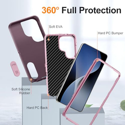 for Samsung Galaxy S26 Ultra Case with Kickstand Case 3-Layer Military Grade Protective Case Cover Silicone Heavy Duty Rugged Shockproof for Galaxy S26 Ultra Phone Case (Purple+Pink) - color: Purple+Pink