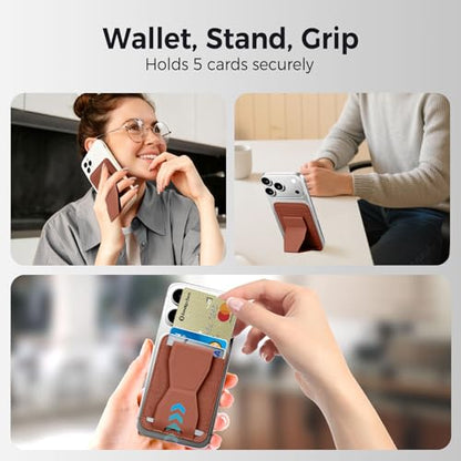 for MagSafe Wallet with Stand Grip, 5 Card Holder for iPhone - color: Brown