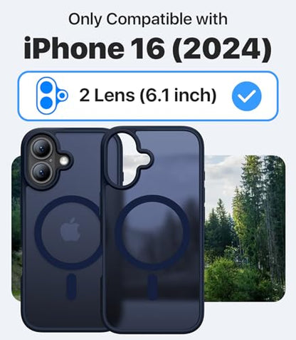 CAHEJILU Magnetic for iPhone 16 Case,[Compatible with MagSafe][Military Grade Drop Protection] Anti-Fingerprint Translucent Matte Shockproof Protective Case for iPhone 16 Phone Case 6.1",Deep Blue - color: A3-Deep Blue