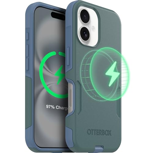OtterBox iPhone 16 – Commuter Series Slim MagSafe Case - Saltwater Breeze | 3X Military Drop Protection - Dual-Layer Design - Pocket-Friendly - Raised Edges - Port Covers - color: Saltwater Breeze (Sage/Blue), style: iPhone 16