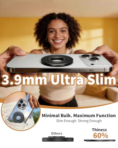 Ultra-Thin Magnetic Phone Ring Holder Grip for Magsafe Accessories - color: Black