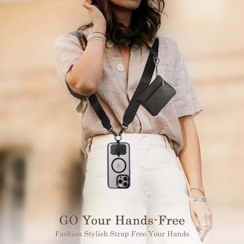 Diaclara Clip and Go Phone Strap with Zipper Pouch- Portable Stylish Crossbody Adjustable Lanyard with Wallet for All Phones, Black - color: Simple Black
