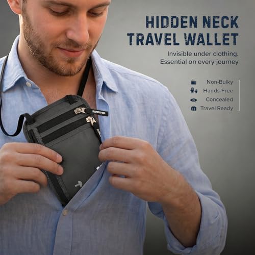 Zero Grid RFID Travel Neck Wallet, Large Passport Holder, Dark Grey - color: Dark Grey, size: Solo/Couple