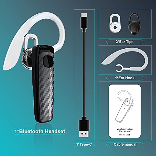 Bluetooth Headset, CVC8.0 Handsfree Bluetooth Earpiece, 16 Hrs Talk Time Noise Cancelling Single Ear Wireless Headset for Office Driving, Compatible with iPhone ＆ Android Samsung Cellphone