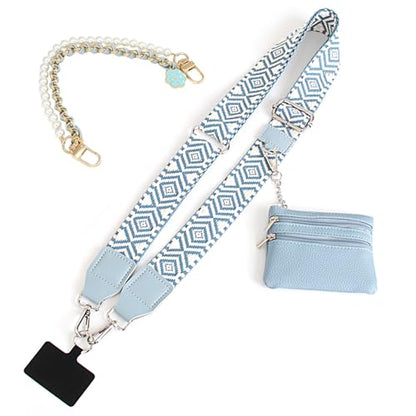 Phone Strap with Zippered Pouch, Clip and Go Strap for Phone with Wallet Crossbody, Adjustable Crossbody Phone Strap-1 - color: Diamond Blue