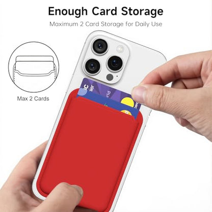 oakxco Magnetic Phone Wallet Stick On, Secure Phone Card Holder Silicone Compatible with Magsafe, Adhesive Pocket Sleeve ID Credit Card, Slim Thin Card Case, Compatible with iPhone Samsung, Red - color: Red