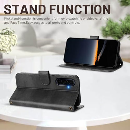 for Galaxy A17 5G Phone Case Wallet and Wrist Strap (Black) | Card Holder Slots, PU Leather, Flip Cover, Magnetic Closure, Kickstand, Folio Protective, for Samsung A17 Case - color: Black