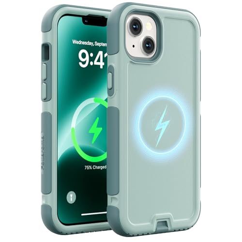 Follaroma Magnetic for iPhone 14 Plus Case, Heavy Duty Cases, Green, 6.7" | Compatible with MagSafe, Heavy Duty Shockproof,Military-Grade Anti-Drop Protective,Dual Layer Magnetic Protection Phone Cover - color: Green, size: iPhone 14 Plus 6.7''