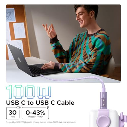 UGREEN Uno USB C Cable 100W with LED Display, Fast Charging, 10ft, Purple - color: Purple, size: 6.6 FT