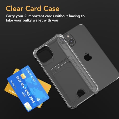 for iPhone 15 Crystal Clear Card Case, [Slim & Protection][Up to 2 Cards] Anti-Yellowing Flexible TPU Wallet Case with Card Holder 6.1" 2023 - size: iPhone 15