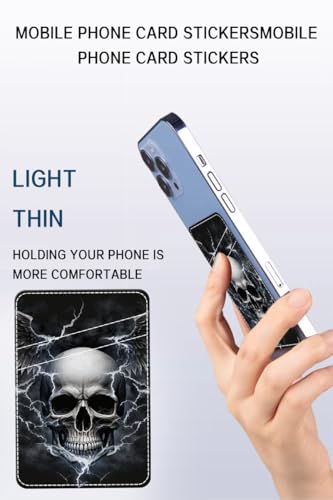 Phone Card Holder, Dual Pocket Leather Phone Wallet Adhesive Stick On, Cute Card Holder, Credit Card Holder for Phone Case Cool Skull - color: Cool Skull