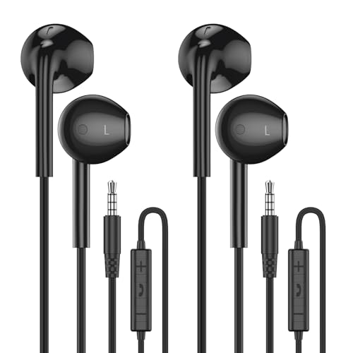 Wired Earbuds with Microphone,Wired Earphones in Ear Headphones HiFi Stereo - color: Black, size: 2 pack