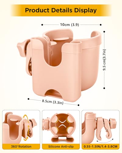 BUNDLEPRO Stroller Cup Holder with Phone Holder, 2-in-1, Pink - color: PINK