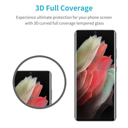 Didisky 3+2 Pack Screen Protector for Samsung Galaxy S21 Ultra Tempered Glass and Camera Lens Protector,3D Curved Full Coverage,Scratch-Resistant, HD,Easy to Use,Bubble Free, 9H