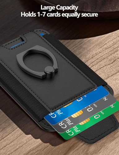 for Magsafe Wallet with Grip, 6-Card Holder; Stronger Magnetic Phone Wallet - color: Midnight Black