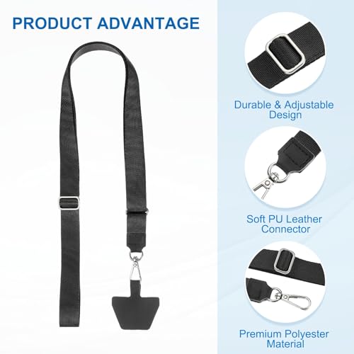 PATIKIL Smart Phone Lanyard with Wrist Strap and Patches for Most Smartphones ID Badges Keychain - color: Black