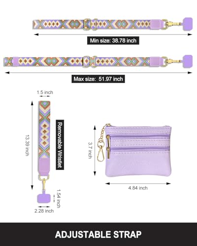 Nipichsha Crossbody Phone Strap with Wallet, Clip and Go Strap for Phone - color: Purple Geometry