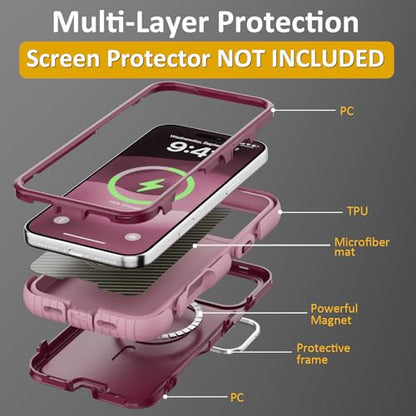 Follaroma for iPhone 17 Pro Max Case with Stand,Built-in Camera Cover,Compatible with MagSafe,Heavy Duty Shockproof Protection Phone Case,Anti-Drop,Magnetic Dual Layer Protective Cover,6.9"Purple Pink - color: Purple Pink, size: iPhone 17 Pro Max 6.9''