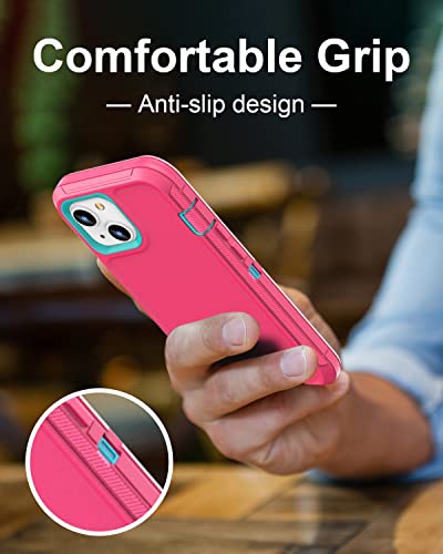 iPhone 13& iPhone 14 Heavy-Duty Case, Military-Grade Shockproof Protection, Includes 2 Tempered Glass Screen Protectors - Pink Blue - color: Pink Blue