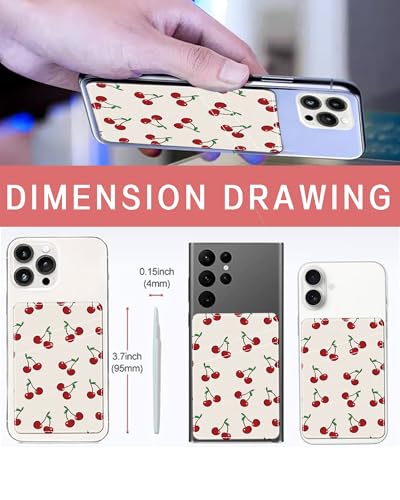 Phone Card Holder, Dual Pocket Leather Phone Wallet Adhesive Stick On, Cute Card Holder, Credit Card Holder for Phone Case Cute Cherry - color: Cute Cherry