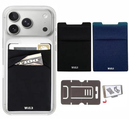 RFID Blocking Phone Card Wallet - Double Secure Pocket - Ultra-Slim Self Adhesive Credit Card Holder Card Sleeves Phone Wallet Sticker All Smartphones (Black Blue)-2PC - color: Black Blue