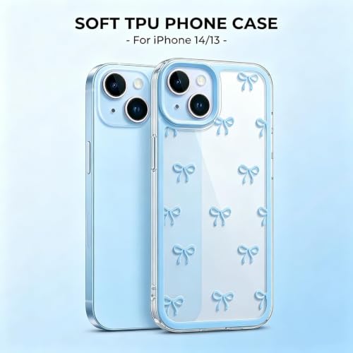Compatible with iPhone 13 Printed Blue Ribbon Bow Clear Phone Case, Shockproof TPU Protective for iPhone Cases Phone Cover - color: A2-Blue, size: iPhone 13