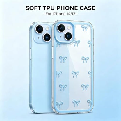 Compatible with iPhone 13 Printed Blue Ribbon Bow Clear Phone Case, Shockproof TPU Protective for iPhone Cases Phone Cover - color: A2-Blue, size: iPhone 13