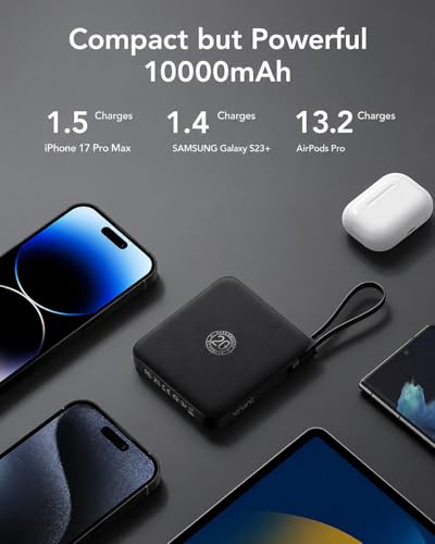 VRURC Portable Charger Built-in 4 Cables, 10000mAh Fast Charging Power Bank - color: Black