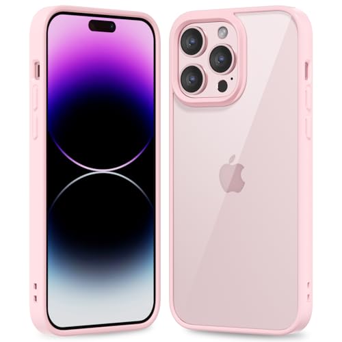 oakxco Thin Slim Clear case for iPhone 14 Pro Max, Transparent Hybrid Hard Shell Plastic & Soft Silicone Rubber Bumper, Non-Yellow Acrylic Protective Lightweight Cover for Women, Light Pink - color: Light Pink, size: 14 Pro Max
