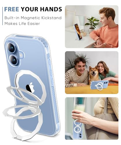 for iPhone 17 Case with Screen Protector, Built-in Seamless Stand, [Compatible with MagSafe] Protective Shockproof Phone Case, Magnetic Slim Cover for iPhone 17 6.3 Inch - Clear | with Screen Protector Protective Shockproof Phone Case, [Compatible with Ma