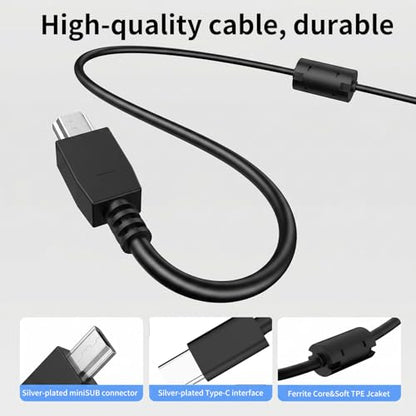 BERLAT Mini USB to USB C Cable 5FT 2-Pack Ferrite for Camera