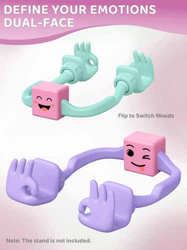Stocking Stuffers for Teens Girls Kids Phone Holder with Funny Mood Cube - color: Purple&Green + Yellow&Pink