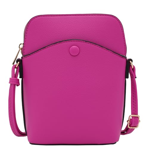 Small Crossbody Bag with Gold Hardware, Mini Shoulder Purse with Adjustable Strap - color: Fushia