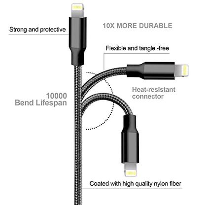 USB to Lightning Cable, 5 Pack iPhone Charger Fast Charging Cord (Black) - color: Black, style: USB-A to L