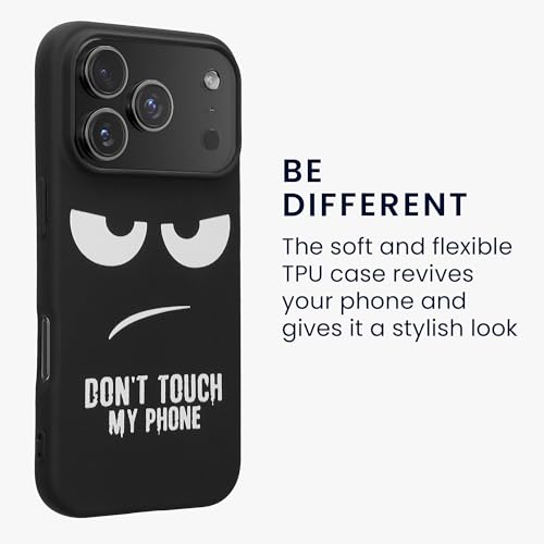 kwmobile TPU Silicone Case Compatible with Apple iPhone 17 Pro - Case Soft Cover - Don't Touch My Phone White/Black - size: iPhone 17 Pro