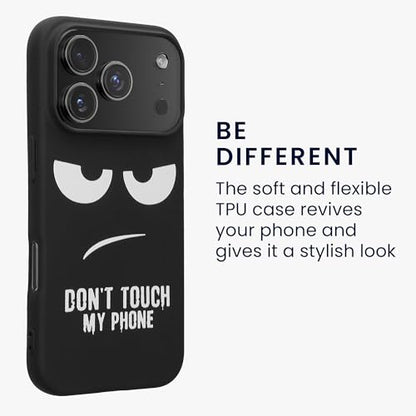 kwmobile TPU Silicone Case Compatible with Apple iPhone 17 Pro - Case Soft Cover - Don't Touch My Phone White/Black - size: iPhone 17 Pro