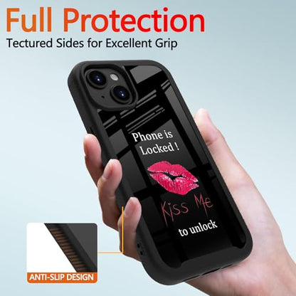 Compatible with iPhone 14 / iPhone 13 Case – Rugged Full-Body Protective Cover for Women Girls Dual Layer Shockproof Bumper, Heavy-Duty Phone Case - Lips Kiss Me to Unlock 060 - color: Lips Kiss Me to Unlock 060