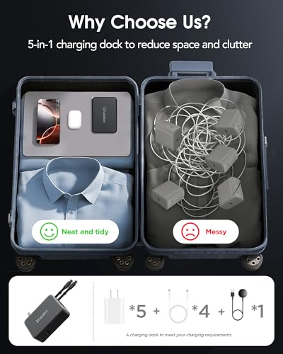65W for MacBook Pro Charger,5-in-1 Retractable Wall Charger Plug for iPhone - color: Black