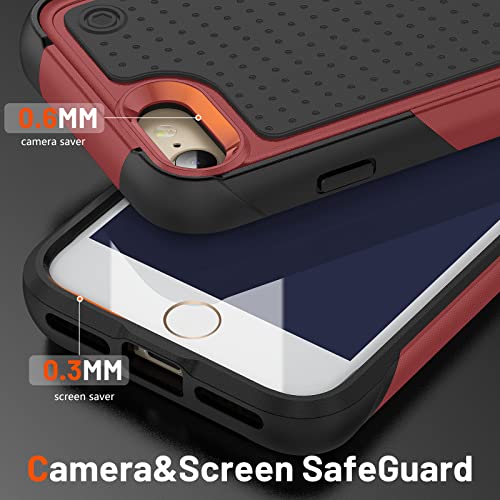 Jeylly Compatible with iPhone SE 2022 / SE 2020 Case, Heavy Duty Full Body Rugged Shockproof Protection Hybrid Hard PC Non Slip Texture Protective Girls Women Boy Men Cover for iPhone SE/8/7, Red - color: A Red+Black, size: iPhone SE 2022/SE 2020/8/7