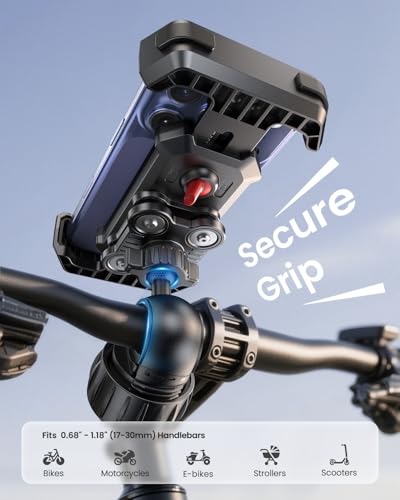 LOXP Anti-Shake Motorcycle Phone Mount with 2026 Dual Vibration Dampener - color: Black