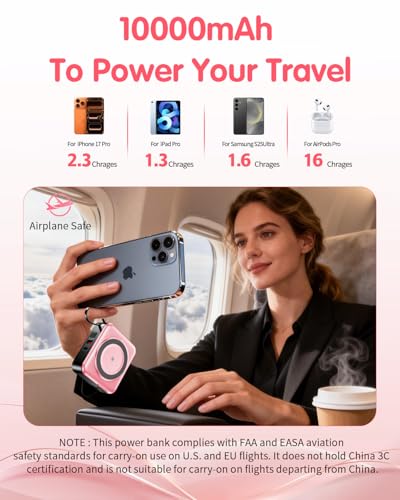 10000mAh for Magsafe Portable Charger Built-in Cables & AC Wall Plug,Pink | 6-in-1,PD 22.5W USB C Fast Charging,15W Magnetic Wireless Charging,Charge 5 devices at once,LED Display Travel Power Bank - color: Pink