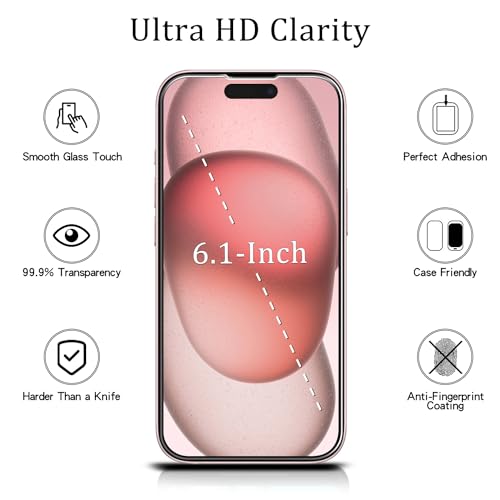 MAYtobe 2 Pack Screen Protector for Apple iPhone 15 6.1-inch Tempered Glass - size: iPhone 15